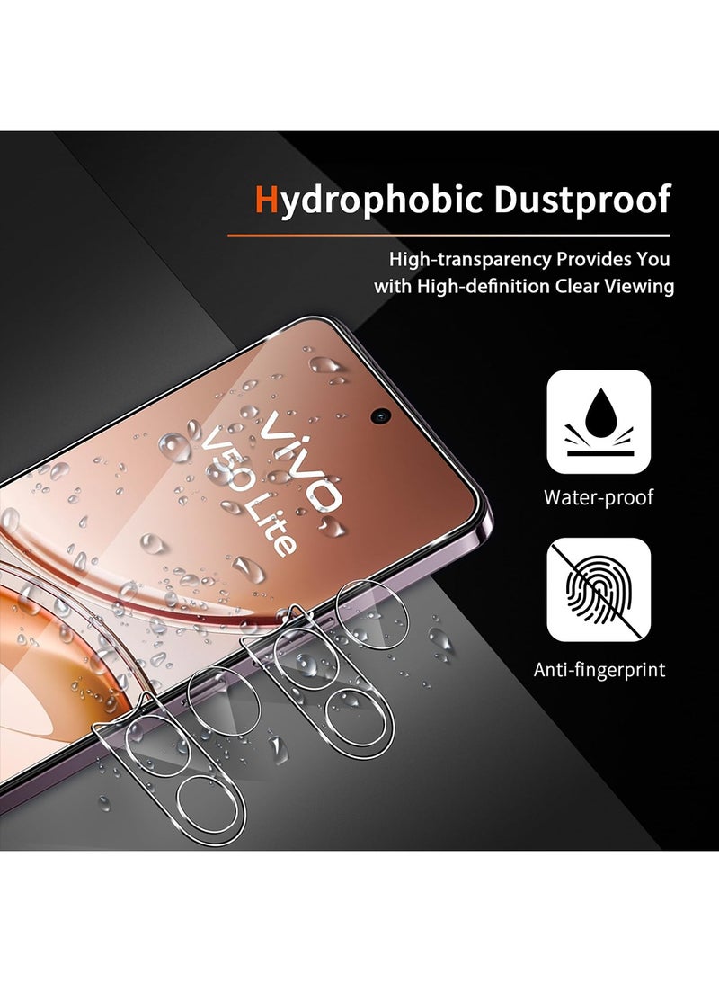 Vivo V50 Lite 5G Screen Protector 2 Pack and Rear Camera Lens 2 Pack, Bubble Free HD Scratch Resistant, Anti-Fingerprint Tempe Glass Film Full Screen Coverage Screen Protector Accessories (Clear) - Image 3